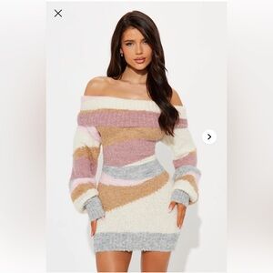 Elegant Off-Shoulder Multicolor Sweater Dress